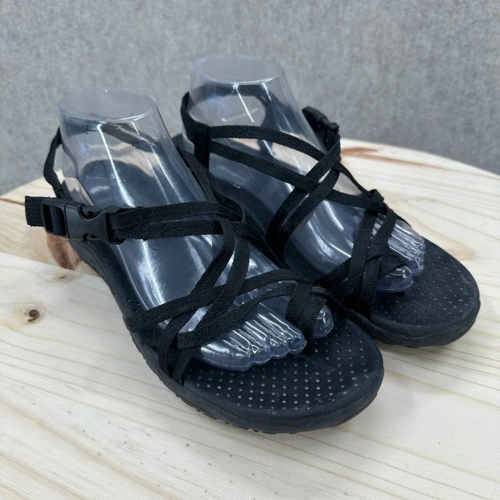 Skechers Reggae Positive Space Strappy Hiking Sandals 9 Black Buckle Sport Shoes